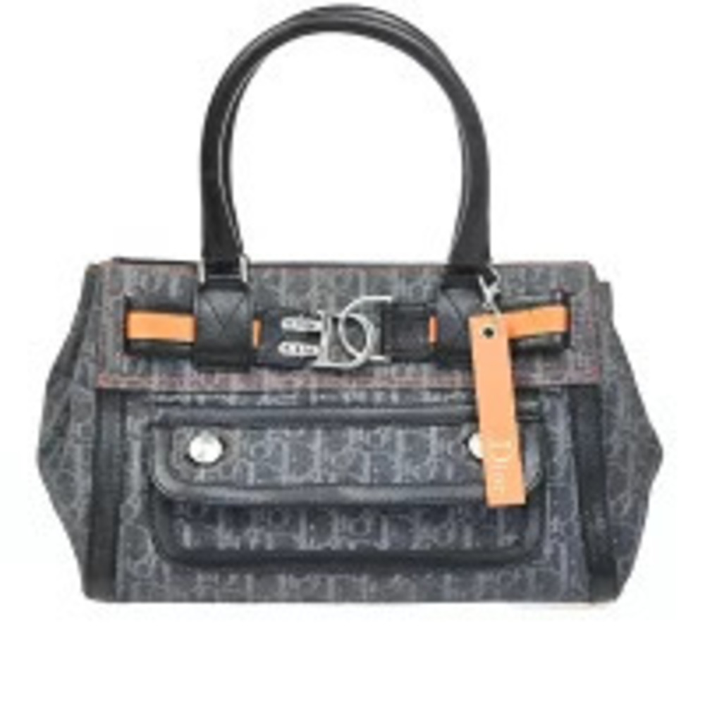 Christian Dior Trotter Flight Tote Bag Denim Leather Black Orange Blue